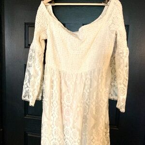 Xhilaration Cream Lace 3/4 Sleeve Dress